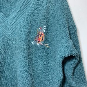 Vtg Scottish Isle Sweater Golf Embroidery green M